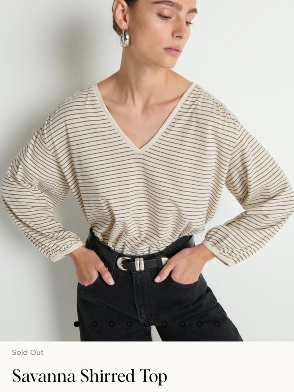 Striped V-Neck Long Sleeve Top - Cream/Black